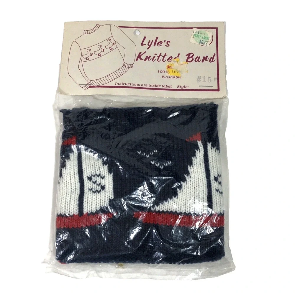 Lyle's Knitted Band Fabric For Sweater Sail Boat Navy Blue Preppy 80s Nautical